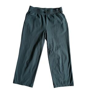 Athleisure crop pants dark green elastic waist size medium stretch wide-leg